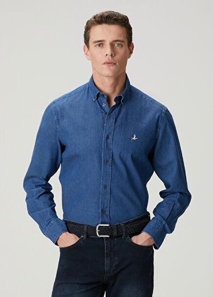 Comfort Fit Navy Blue Denim Shirt