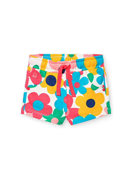 Renkli Çiçek Desenli Kız Çocuk Şort