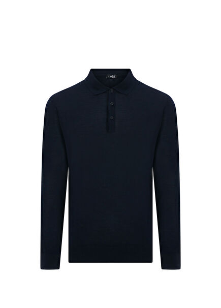Nembro Navy Blue Slim Fit Polo Collar Long Sleeve Men's Knitwear Sweater