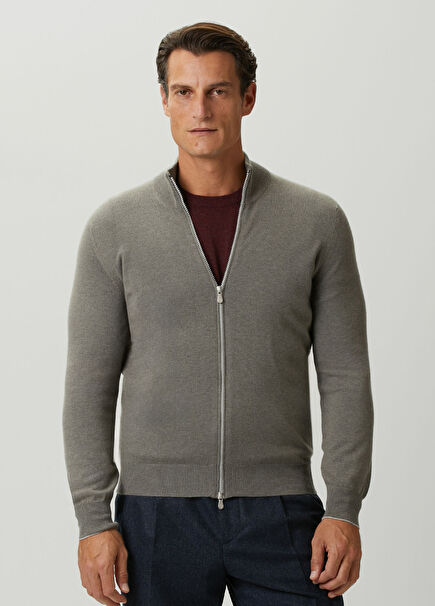 Khaki Cashmere Knit Cardigan
