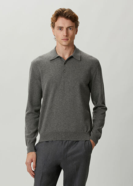 Grey Polo Cashmere Sweater