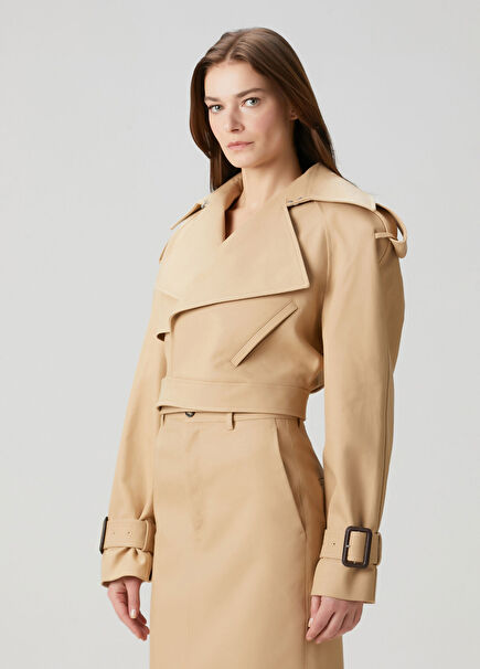 Beige Crop Trench Coat