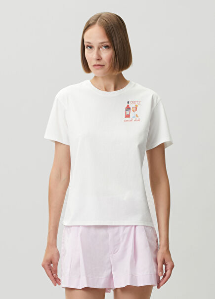 Emilie Beyaz Baskılı T-shirt