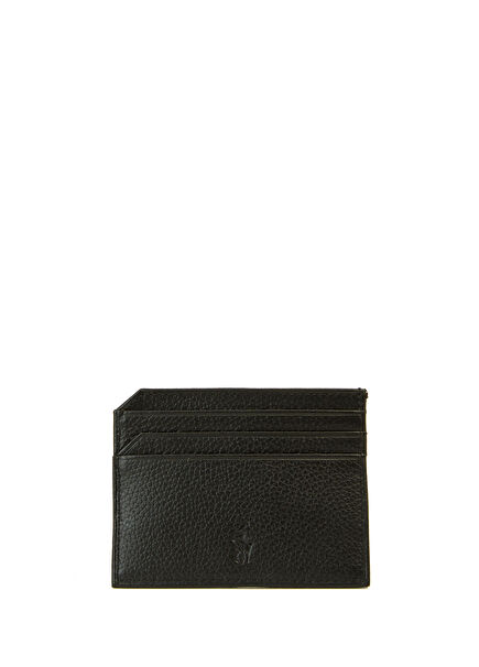 Black Logo Detailed Men's Leather Card Holder