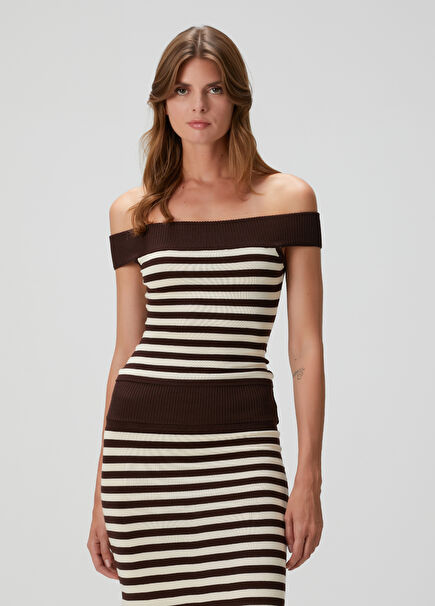 Tucker Brown Striped Knit Blouse