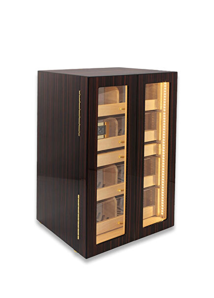 Ebony 200's Brown Wooden 4 Drawer Illuminated Cigar Box