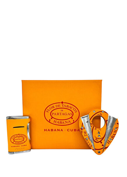 Partagas Turuncu Puro Çakmağı ve Kesici Seti