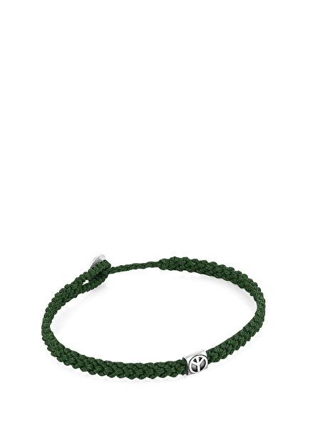 Peace Braided Wax Mens Silver Bracelet