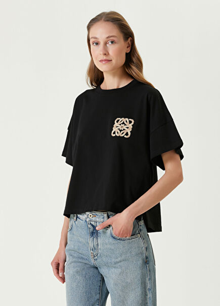 Siyah Logo Nakışlı T-shirt