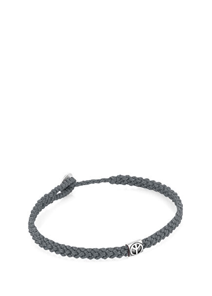 Peace Braided Wax Mens Silver Bracelet