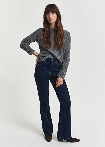 Lacivert Flare Paça Slim Fit Kadın Jean Pantolon