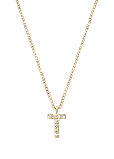 T Harfli Pırlanta Taşlı 14 Ayar Altın Kadın Kolye 