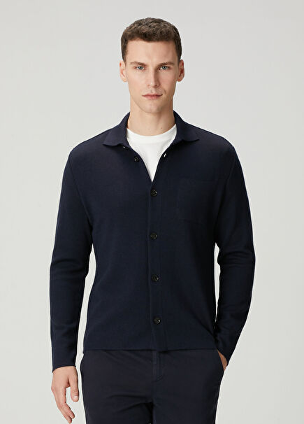 Lacivert Yün Triko Gömlek