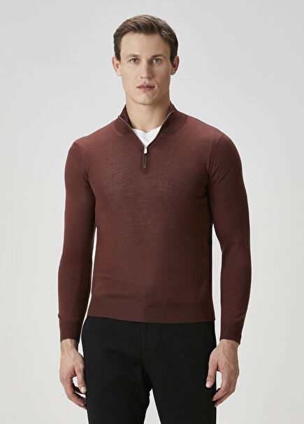 Tile Collar Zipper Wool Sweater