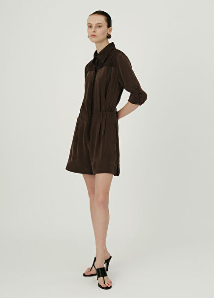 Jane Dark Brown Long Sleeve Women's Mini Jumpsuit