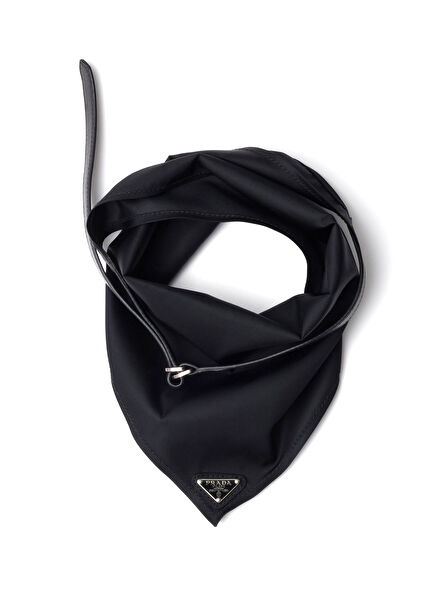 Siyah Re-Nylon ve Deri Kadın Fular