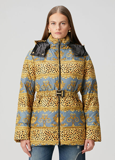 Gold Desenli Puffer Mont