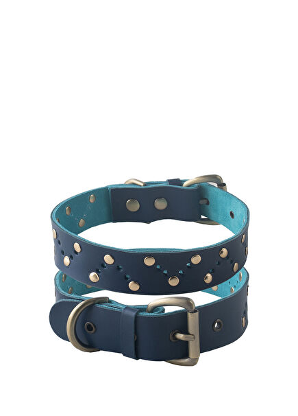 Lacivert Deri Köpek Boyun Tasması