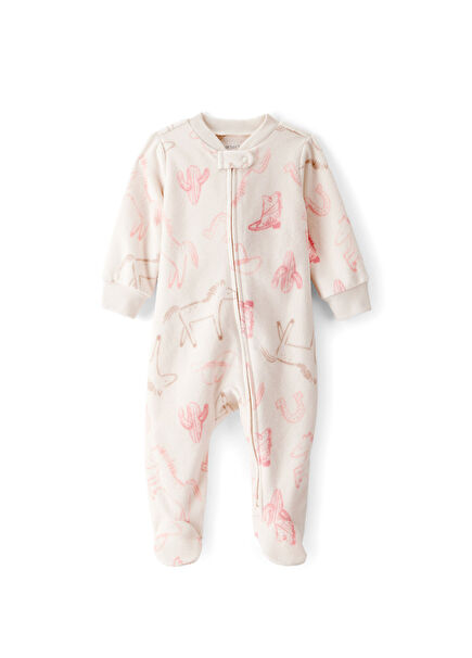 Ecru Fleece Long Sleeve Baby Girl Jumpsuit