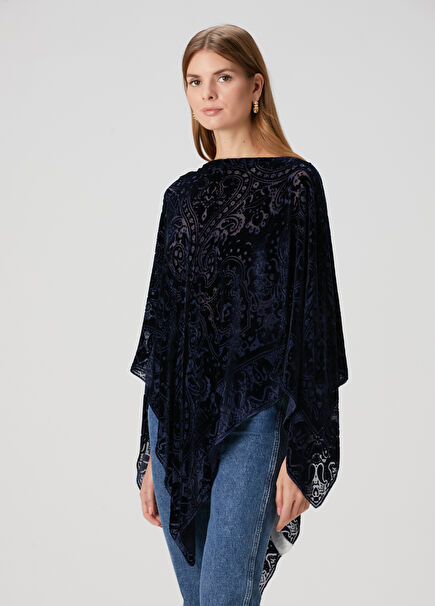 Koyu Mavi Kadife Pelerin