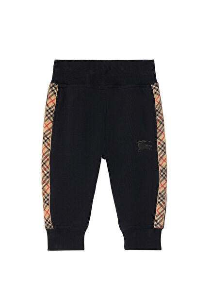 Jackson Check Trim Cotton Black Unisex Kids Sweatpants