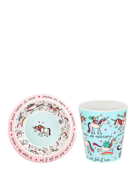 Unicorn Melamin Çocuk Mama Kasesi ve Alıştırma Bardağı