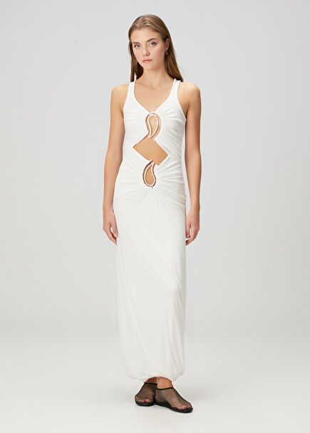 White Cut Out Maxi Evening Dress