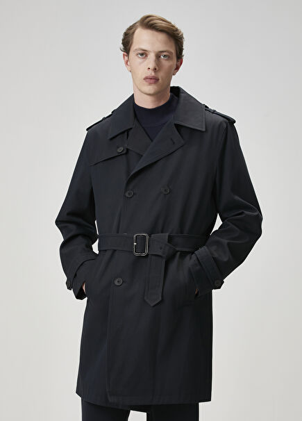 Navy Blue Inner Vest Detailed Overcoat