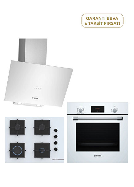 HBF512BW1T Fırın +  POP7C2P30O Ocak + DWK64PJ20T Davlumbaz Beyaz Ankastre Set