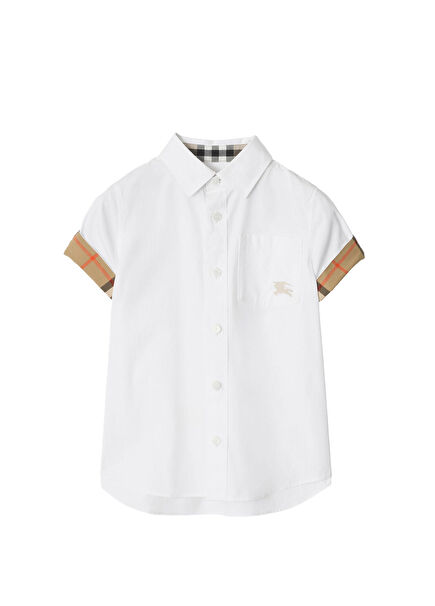 Owen Check Beyaz Kısa Kollu Unisex Çocuk Gömlek