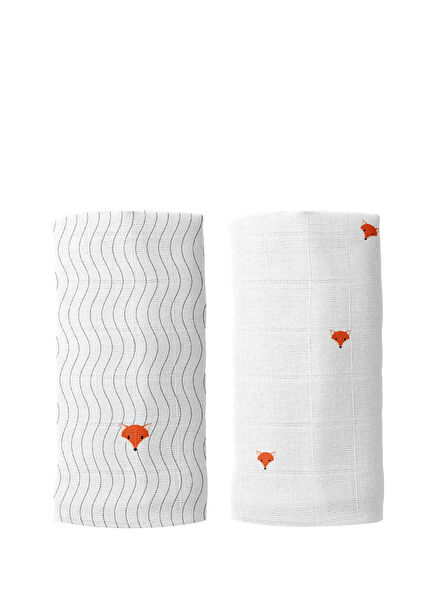 Cool Fox Embroidered 100% Cotton Muslin 2-Piece Cover Set 