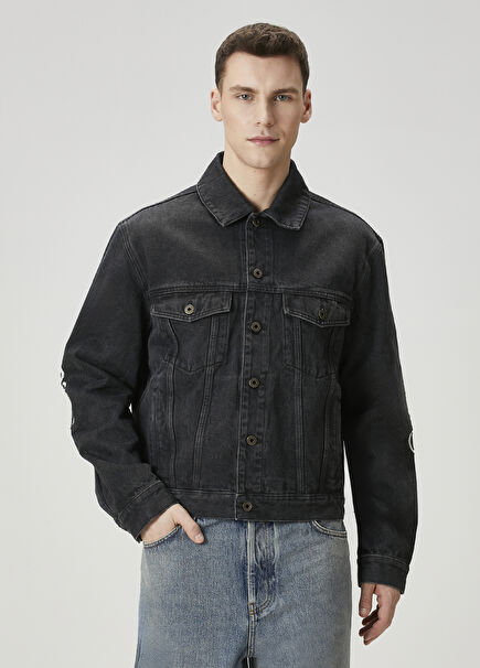 Anagram Black Logo Embroidered Denim Jacket
