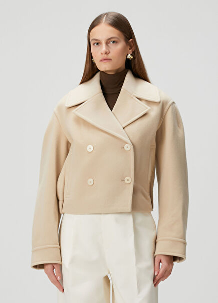 Cream Double-Breasted Wool Jacket