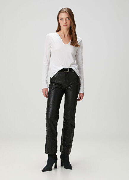Evy Siyah Deri Pantolon