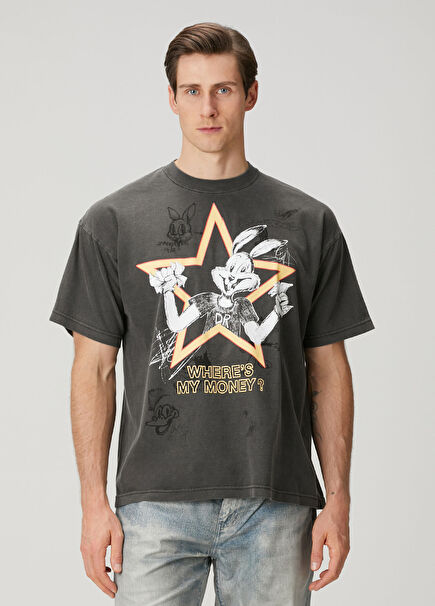 Cashbun Black Printed Logo Detailed T-Shirt