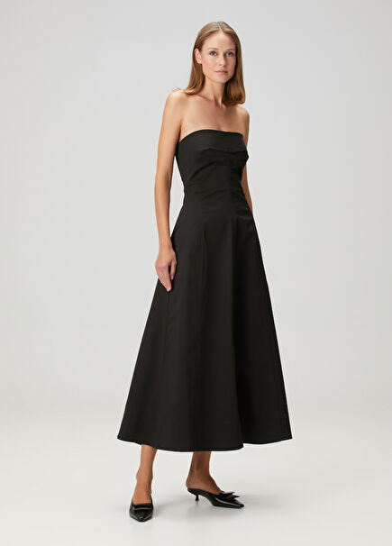 Black Strapless Organic Cotton Midi Dress