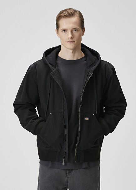 Hilham Siyah Kapüşonlu Kanvas Ceket
