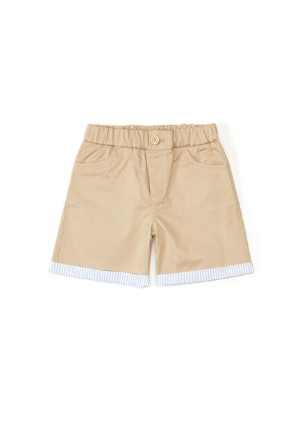 Beige Striped Garnish Baby Boy Shorts