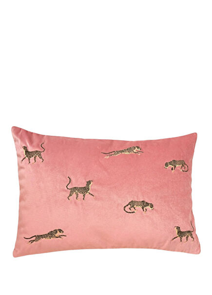 Leopar Desenli Pembe Kadife Dekoratif Kırlent Kılıfı 35 x 50 cm