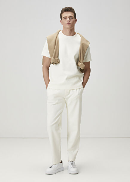 Cream Logo Embroidered Sweatpants