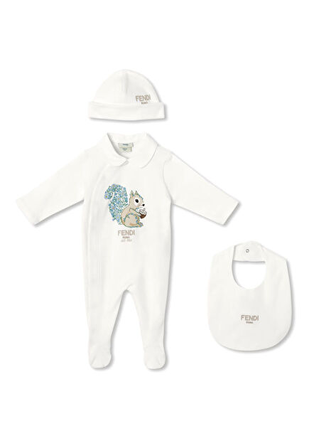Beige White Unisex Baby 3-Piece Jumpsuit Set