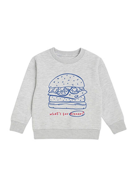 Hamburger Desenli Gri Uzun Kollu Erkek Çocuk Sweatshirt