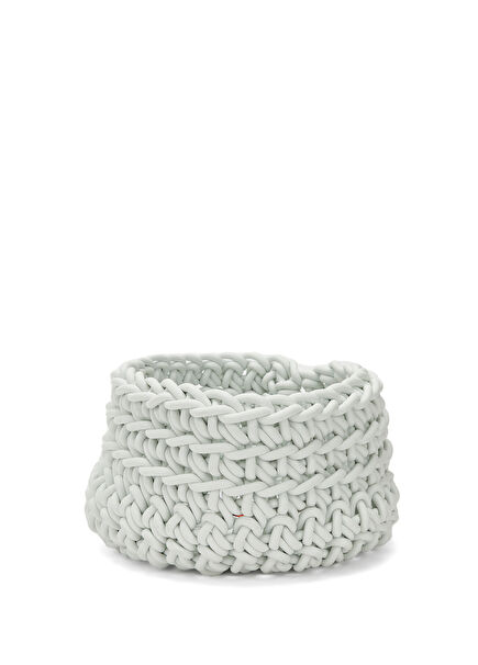 Cilindro Beyaz Örgü Dokulu Sepet