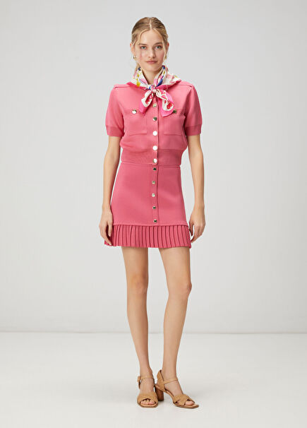 Pink Pleated Flush Mini Knit Skirt