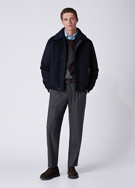Relax Fit Anthracite Striped Pleated Trousers