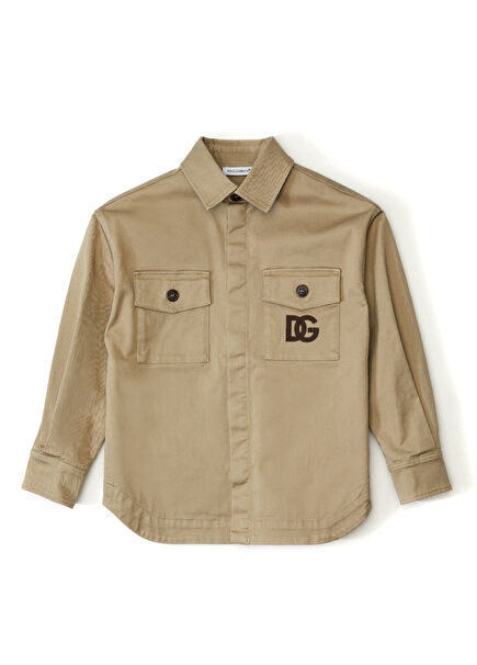 Bej Logo Detaylı Erkek Çocuk Gömlek