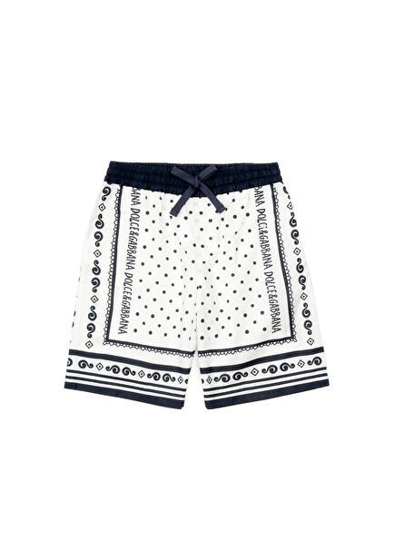 Beyaz Lacivert Erkek Çocuk Bermuda