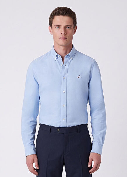 Slim Fit Mavi Oxford Gömlek