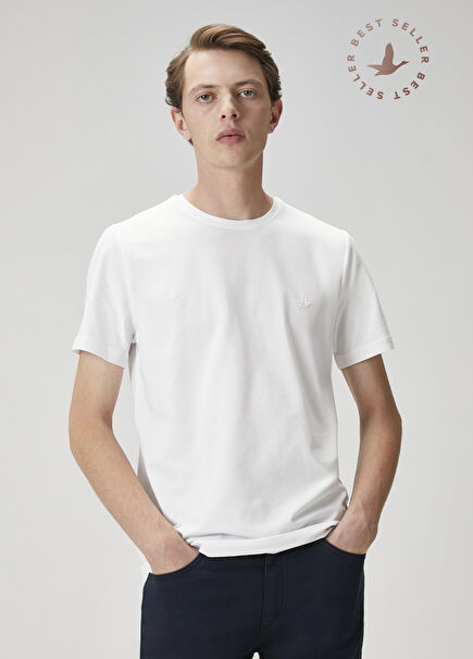 Kırık Beyaz Logo Baskılı T-shirt