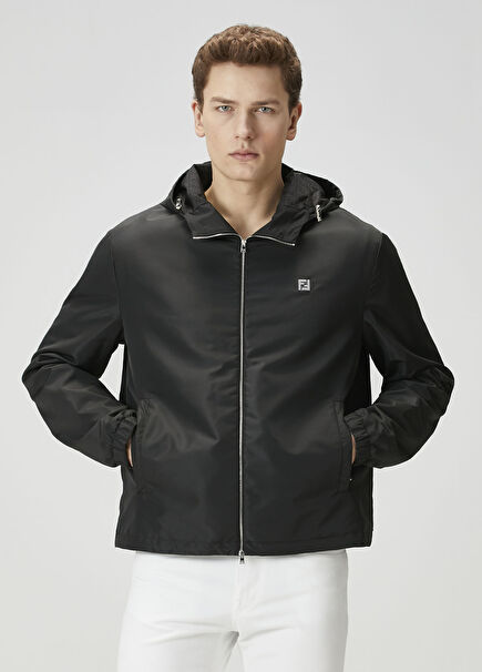 Black Hooded Raincoat